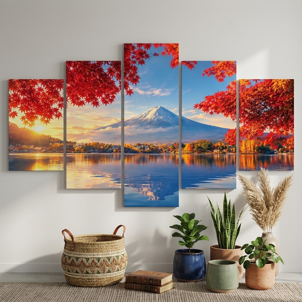 Mount Fuji & Red Maple 5-Part Canvas Wall Art