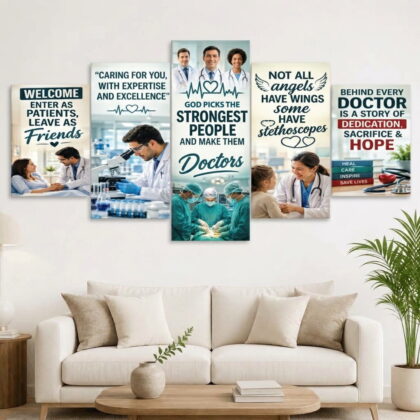 Heroes in White – Doctor Motivational Canvas Set 5 part canvas 36×18 inch