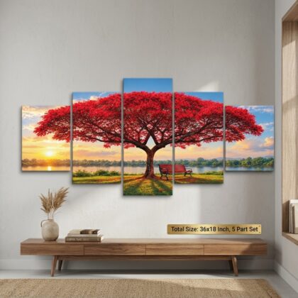 Red Maple Tree 5 part split canvas 36×18 inch